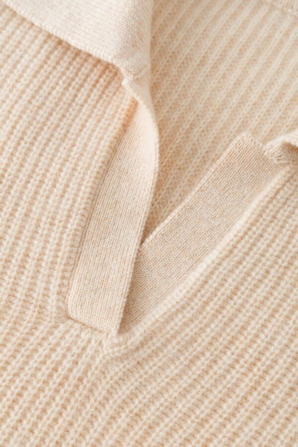 LUXURY CASHMERE POLO NECK SWEATER | TAUPE BROWN & CREAM BEIGE, RIBBED KNIT