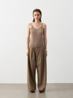 GOAT CASHMERE RICH V-NECK RIBBED CAMISOLE | TAUPE BROWN & IVORY WHITE