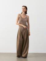 GOAT CASHMERE RICH V-NECK RIBBED CAMISOLE | TAUPE BROWN & IVORY WHITE