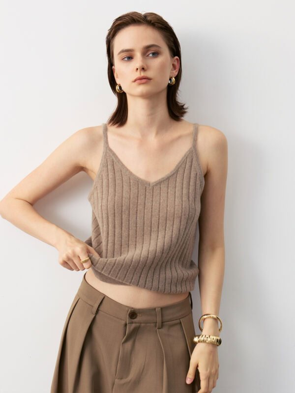 GOAT CASHMERE RICH V-NECK RIBBED CAMISOLE | TAUPE BROWN & IVORY WHITE