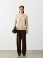 PREMIUM CASHMERE TOUCH CREWNECK SWEATER WITH OPENWORK KNIT | SOFT BEIGE