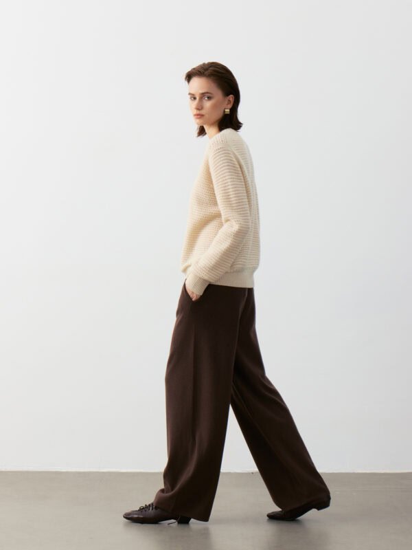 PREMIUM CASHMERE TOUCH CREWNECK SWEATER WITH OPENWORK KNIT | SOFT BEIGE