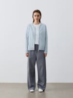 PREMIUM GOAT CASHMERE CABLE-KNIT ZIP-UP CARDIGAN | LIGHT BLUE