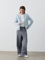 PREMIUM GOAT CASHMERE CABLE-KNIT ZIP-UP CARDIGAN | LIGHT BLUE