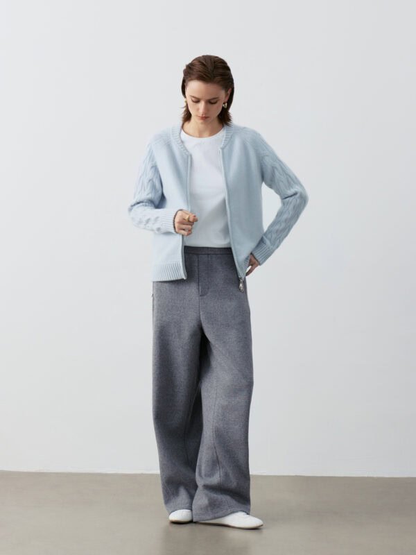 PREMIUM GOAT CASHMERE CABLE-KNIT ZIP-UP CARDIGAN | LIGHT BLUE