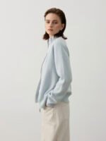 GOAT CASHMERE SPORTY ZIP-UP CARDIGAN | LIGHT BLUE WITH CREAM STRIPES