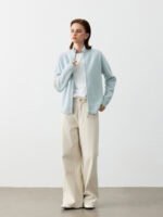 GOAT CASHMERE SPORTY ZIP-UP CARDIGAN | LIGHT BLUE WITH CREAM STRIPES