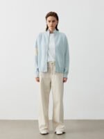 GOAT CASHMERE SPORTY ZIP-UP CARDIGAN | LIGHT BLUE WITH CREAM STRIPES