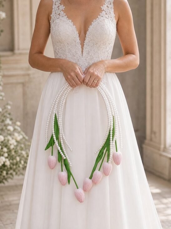 Pink Tulip Pearl Bridal Bouquet