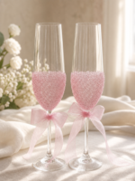Pink Crystal Bow Champagne Flute Set of 2