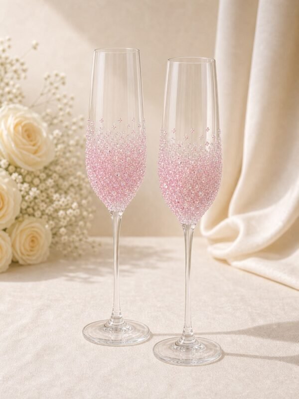 Pink Crystal Champagne Flute Set of 2 for Wedding Toasts