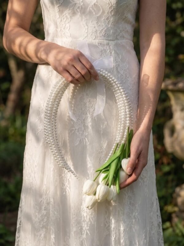 White Tulip Pearl Hoop Bridal Bouquet