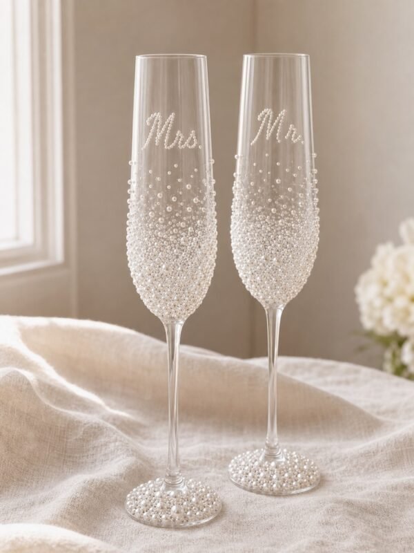 Custom Mr. & Mrs. Pearl Wedding Champagne Flutes
