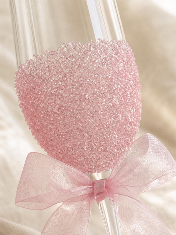Pink Crystal Bow Champagne Flute Set of 2