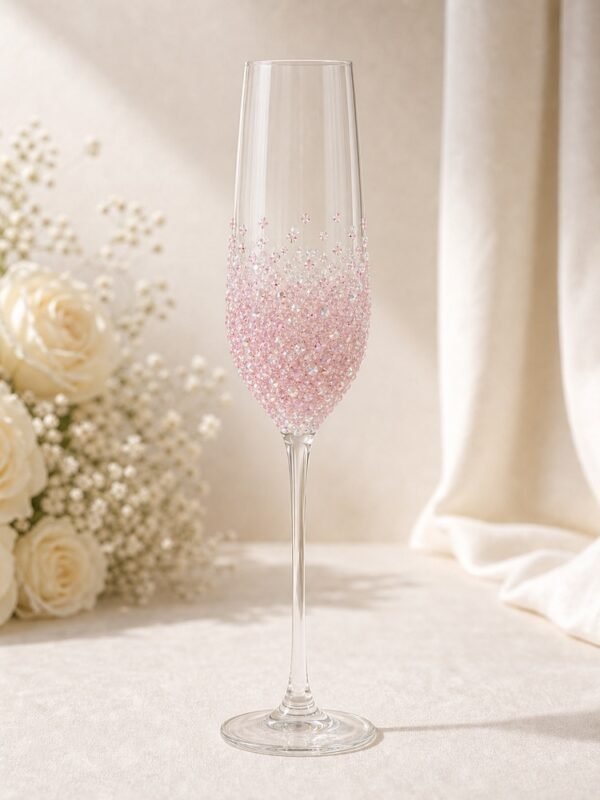 Pink Crystal Champagne Flute Set of 2 for Wedding Toasts