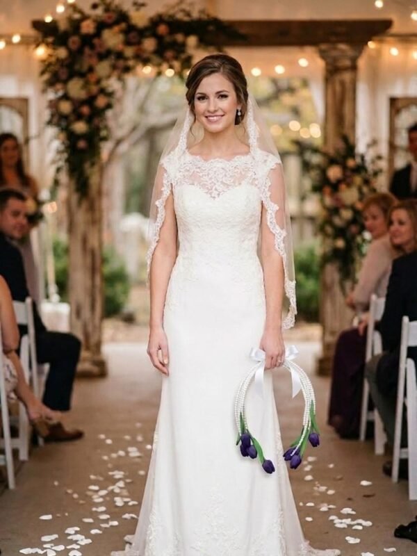Purple Tulip Pearl Bridal Bouquet