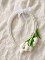 White Tulip Pearl Hoop Bridal Bouquet