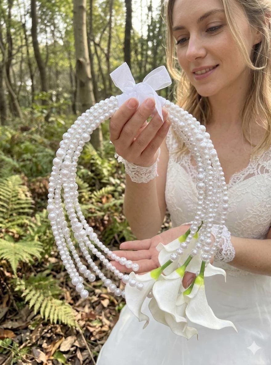 White Calla Lily Pearl Bridal Bouquet