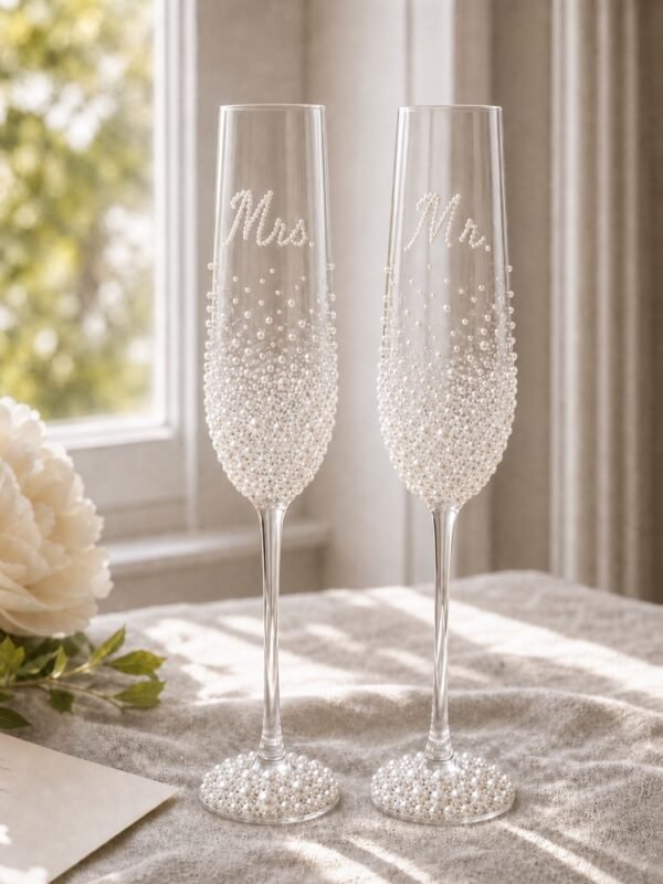 Custom Mr. & Mrs. Pearl Wedding Champagne Flutes