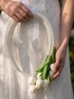 White Tulip Pearl Hoop Bridal Bouquet
