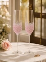 Pink Crystal Champagne Flute Set of 2 for Wedding Toasts