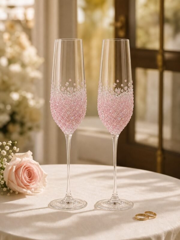 Pink Crystal Champagne Flute Set of 2 for Wedding Toasts