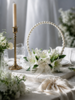 White Lily Pearl Basket Bridal Bouquet