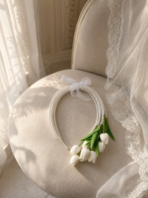 White Tulip Pearl Hoop Bridal Bouquet