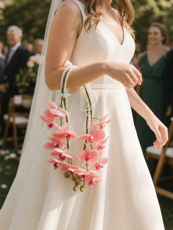 Pink Orchid Pearl Hoop Bridal Bouquet