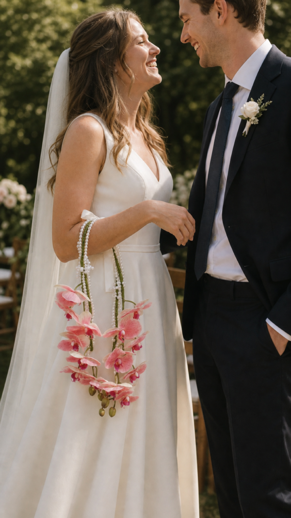 Pink Orchid Pearl Hoop Bridal Bouquet