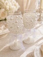 Handmade Pearl Wedding Goblets with White Bows