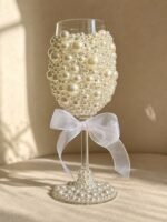 Handmade Pearl Wedding Goblets with White Bows