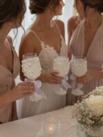 Handmade Pearl Wedding Goblets with White Bows
