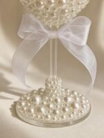 Handmade Pearl Wedding Goblets with White Bows