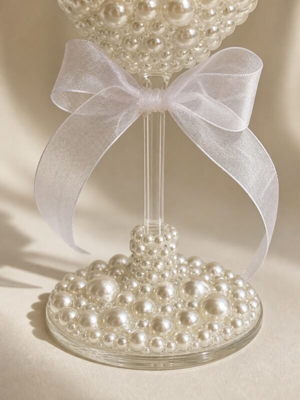 Handmade Pearl Wedding Goblets with White Bows