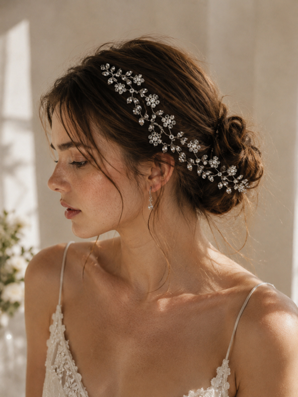 Silver Floral Crystal Bridal Hair Vine