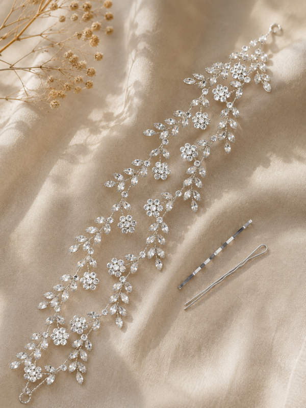 Silver Floral Crystal Bridal Hair Vine