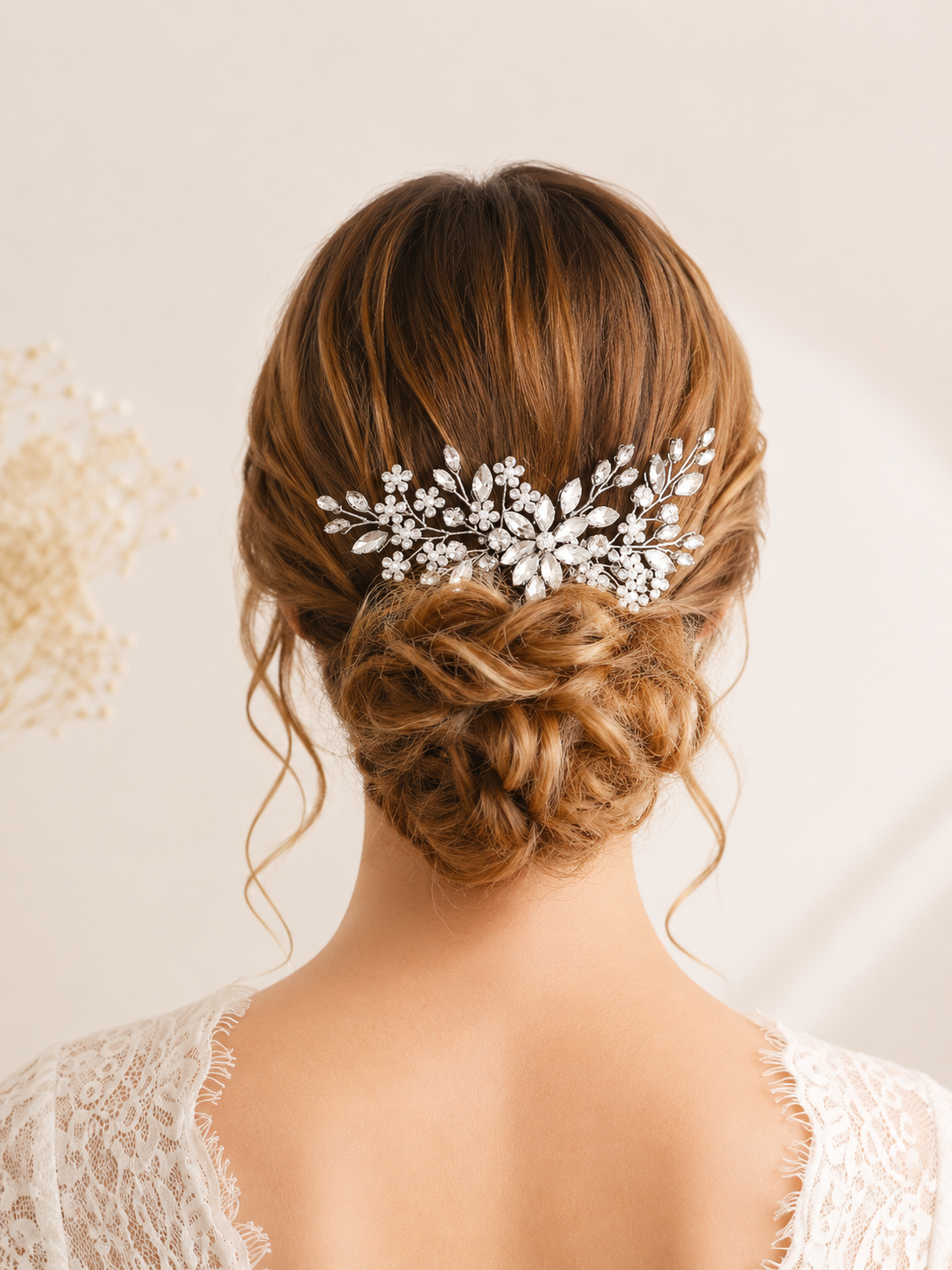 Five-piece floral bridal hair pin set with pearl-like and crystal-style details for wedding updos