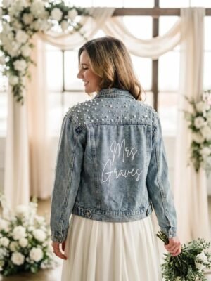 Custom Pearl Bridal Denim Jacket