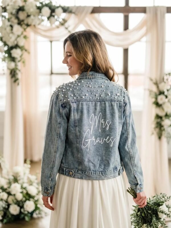 Custom Pearl Bridal Denim Jacket