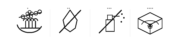 Black and white care label icons for a bridal hair vine: handle gently, keep dry, avoid spray, and store flat