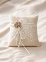 Beige Lace Ring Bearer Pillow with Rope Rosette