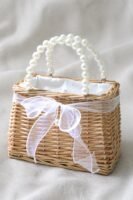 Pearl Beaded Handle Flower Girl Basket for Garden Weddings