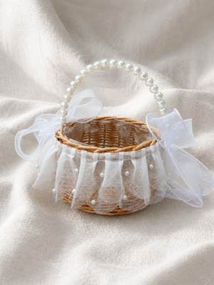 Ivory Pearl Flower Girl Basket for Garden Weddings