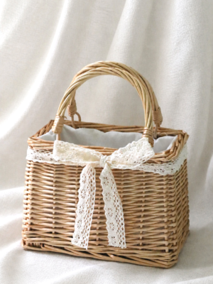 Pearl Handle Flower Girl Basket for Wedding Aisle Photos
