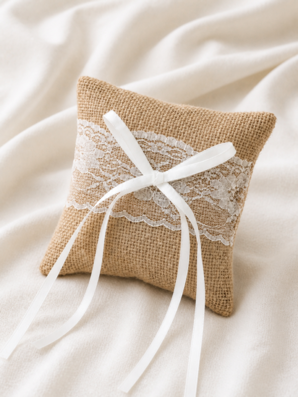 Burlap Ring Bearer Pillow with Lace