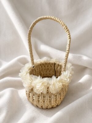 White Woven Flower Girl Basket for Wedding Ceremonies