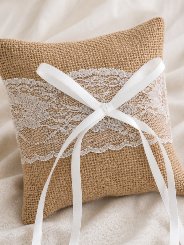 Burlap Ring Bearer Pillow with Lace