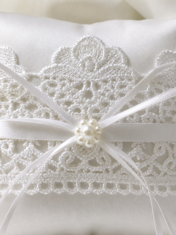 Ivory Lace Pearl Ring Bearer Pillow for Garden Weddings