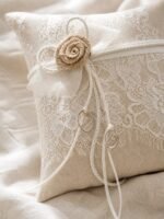 Beige Lace Ring Bearer Pillow with Rope Rosette